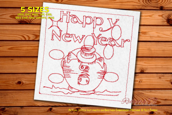 2020 Lucky Pig New Year Redwork Design Review