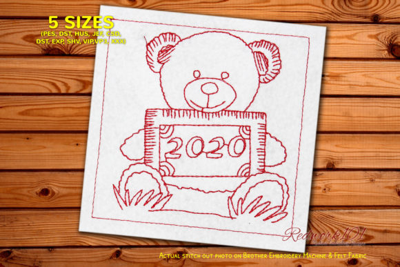 Bear Holding 2020 New Year Redwork – Design Review
