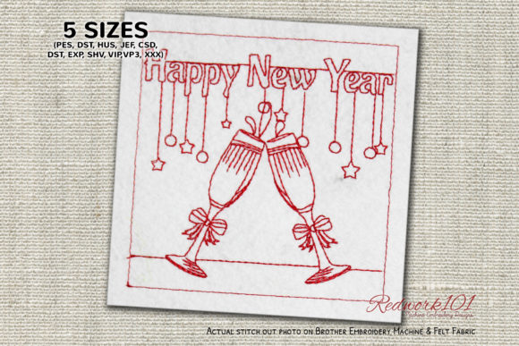 Clink Glasses New Year Celebrate Redwork