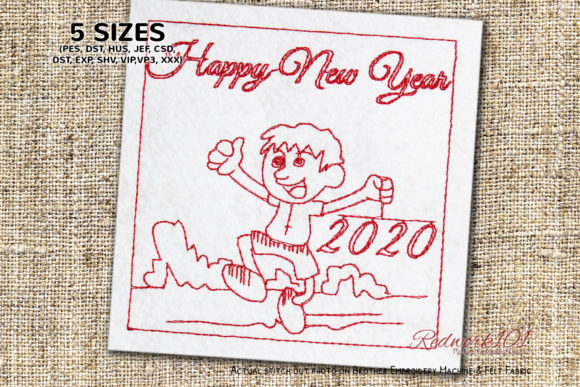 Happy Boy Celebrating New Year Redwork Review