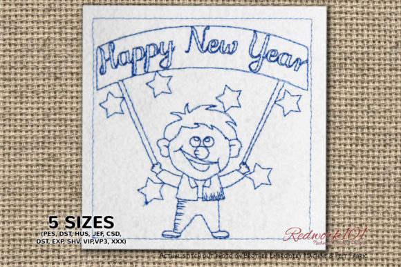 Man with New Year Signage Redwork