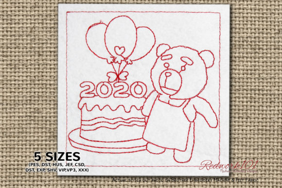 Teddy Baking New Year Cake Redwork: A Designer's Review